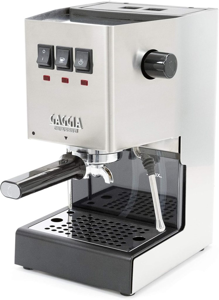 Gaggia Classic Pro espresso machine with 58mm commercial portafilter and chrome finish
